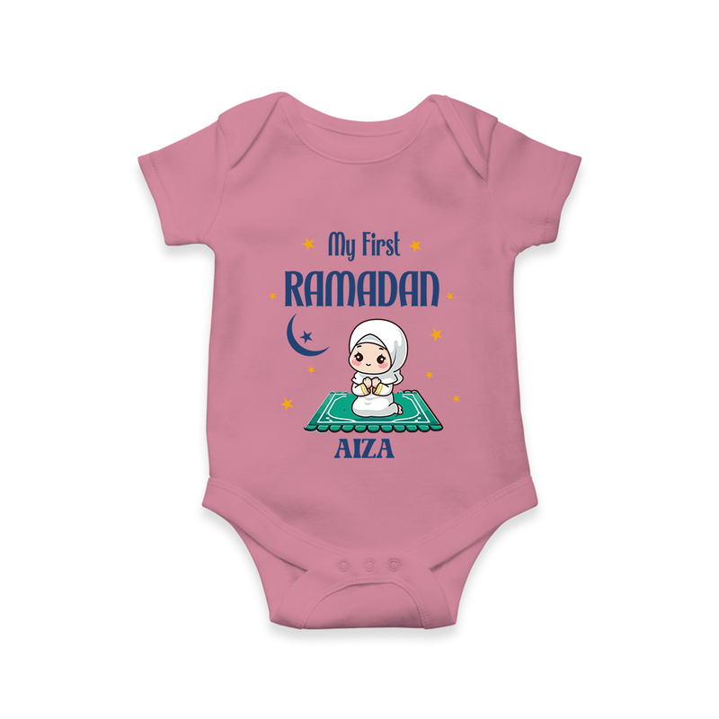 My First Ramadan - Crescent Moon Smiles With Our Customized Romper For Babies With Name - ONION - 0 - 3 Months Old (Chest 16")