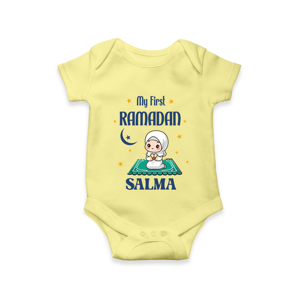 Ramadan Special Custom Name Kids Romper girl version - PASTEL YELLOW - New Born (Chest 14")