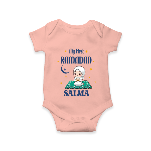 Ramadan Special Custom Name Kids Romper girl version - PEACH - New Born (Chest 14")