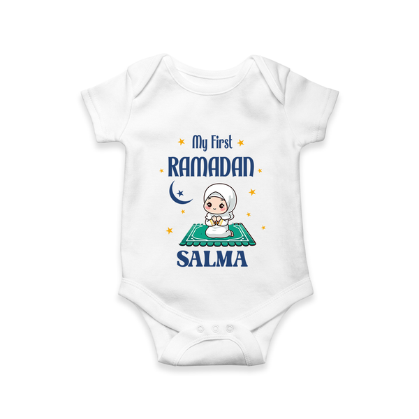 Ramadan Special Custom Name Kids Romper girl version - WHITE - New Born (Chest 14")