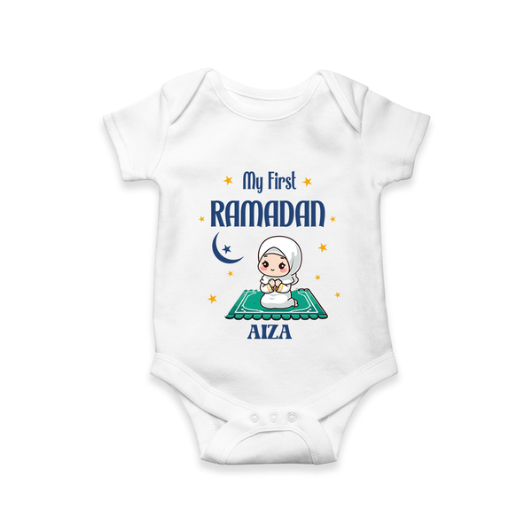 My First Ramadan - Crescent Moon Smiles With Our Customized Romper For Babies With Name - WHITE - 0 - 3 Months Old (Chest 16")