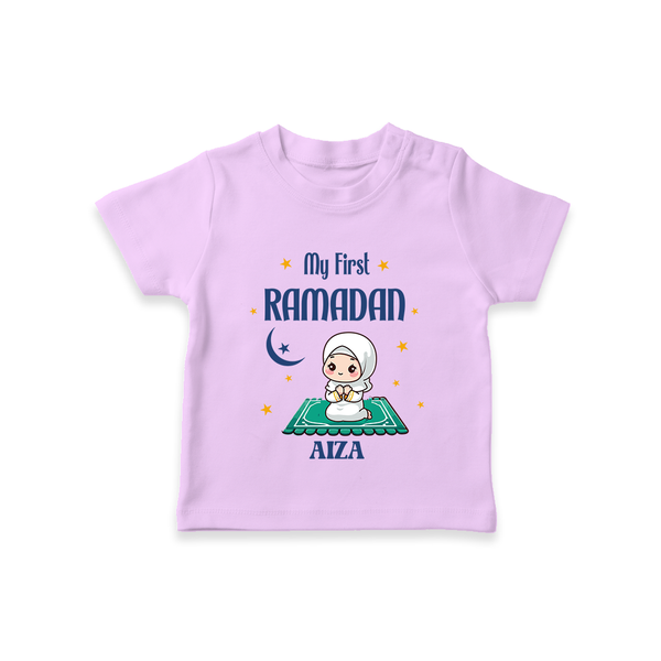 My First Ramadan - Crescent Moon Smiles With Our Customized T-Shirt For Kids With Name - LILAC - 0-5 Months Old (Chest 17")