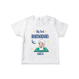 My First Ramadan - Crescent Moon Smiles With Our Customized T-Shirt For Kids With Name - WHITE - 0-5 Months Old (Chest 17")