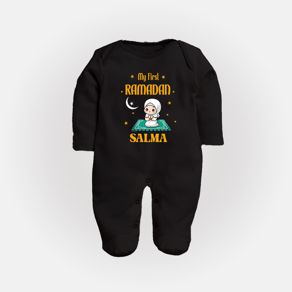 Ramadan Special Custom Name Kids Fullbody Suit girl version - BLACK - New Born (Chest 7.5")