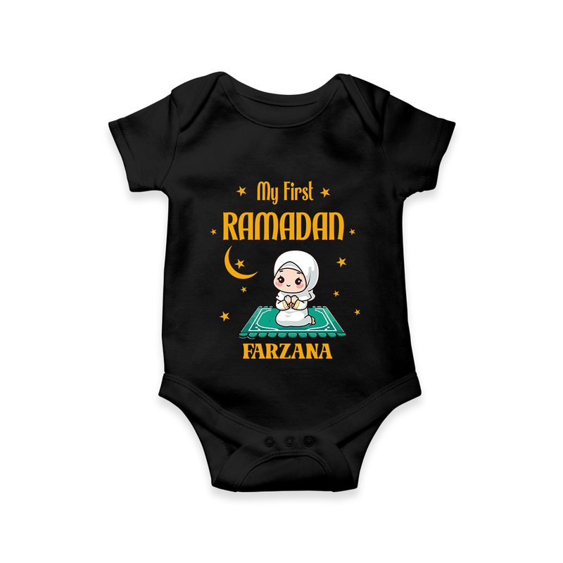 My First Ramadan - Crescent Moon Smiles With Our Customized Romper For Babies With Name - BLACK - 0 - 3 Months Old (Chest 16")