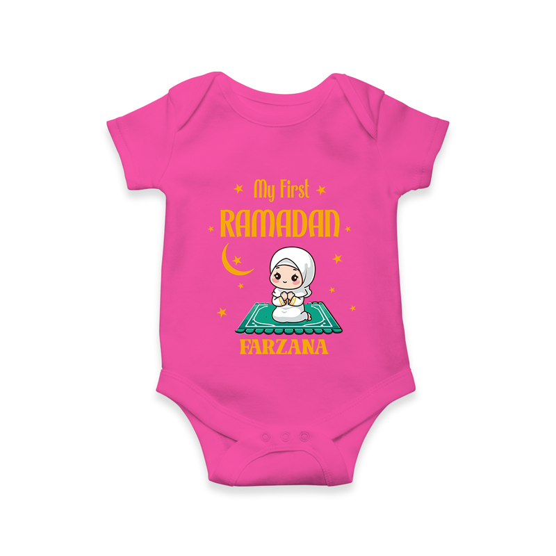 My First Ramadan - Crescent Moon Smiles With Our Customized Romper For Babies With Name - HOT PINK - 0 - 3 Months Old (Chest 16")