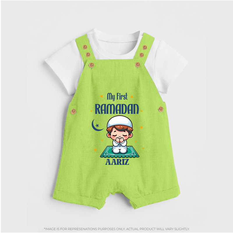 My First Ramadan - Cherishing Every Moment With Our Customized Dungaree Set For Kids With Name - GREEN - 0 - 5 Months Old (Chest 18")