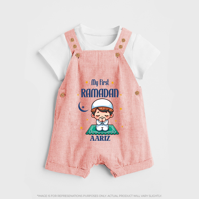 My First Ramadan - Cherishing Every Moment With Our Customized Dungaree Set For Kids With Name - PEACH - 0 - 5 Months Old (Chest 18")