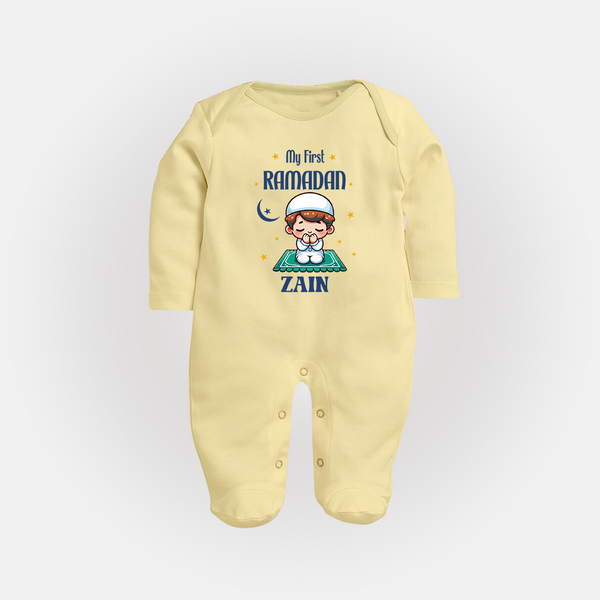 Ramadan Special Custom Name Kids Fullbody Suit boy version - PASTEL YELLOW - New Born (Chest 7.5")