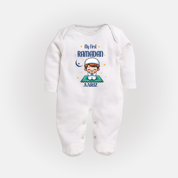 My First Ramadan - Cherishing Every Moment With Our Customized Sleep Suit For Babies With Name - WHITE - New Born (Chest 7.5")