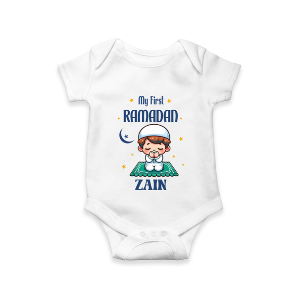 Ramadan Special Custom Name Kids Romper boy version - WHITE - New Born (Chest 14")