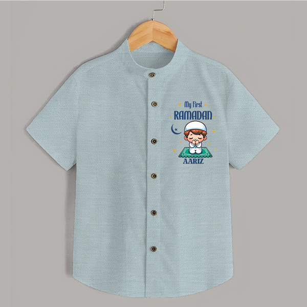 My First Ramadan - Cherishing Every Moment With Our Customized Shirt For Kids With Name - ARCTIC BLUE - 0 - 6 Months Old (Chest 23")