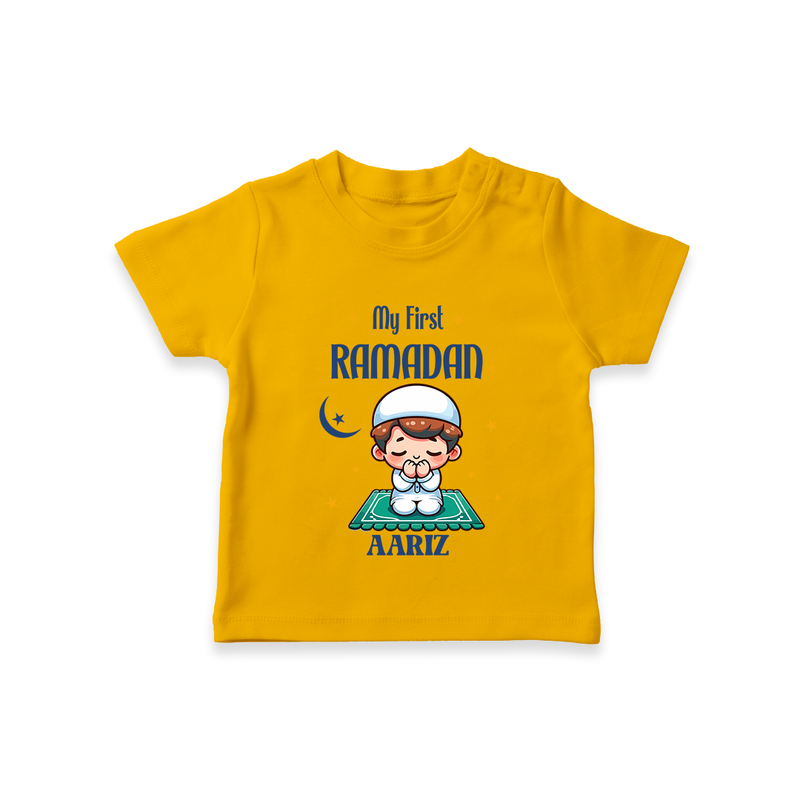 My First Ramadan - Cherishing Every Moment With Our Customized T-Shirt For Kids With Name - CHROME YELLOW - 0-5 Months Old (Chest 17")