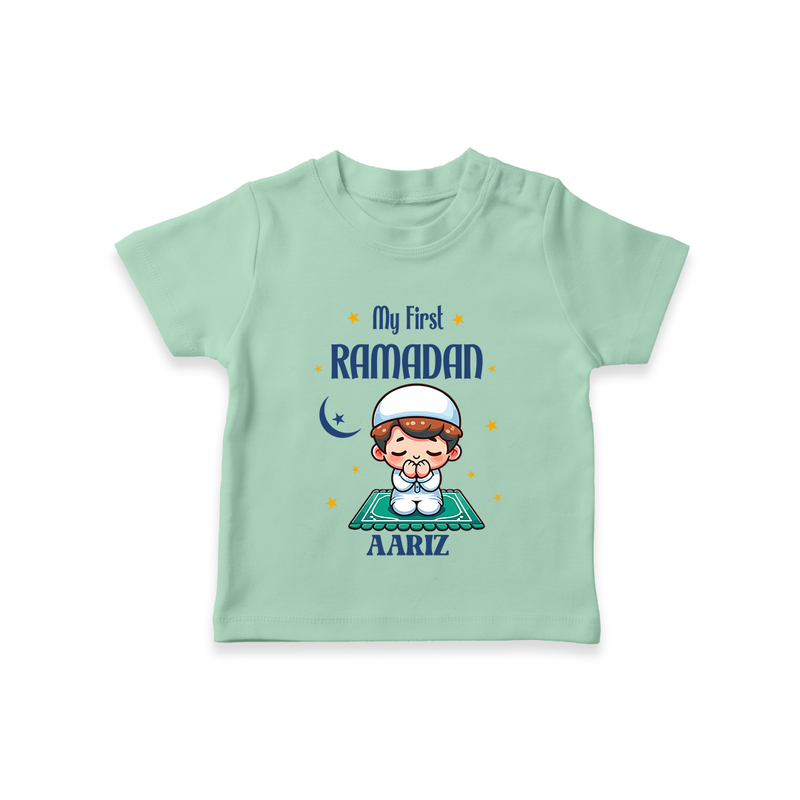 My First Ramadan - Cherishing Every Moment With Our Customized T-Shirt For Kids With Name - MINT GREEN - 0-5 Months Old (Chest 17")