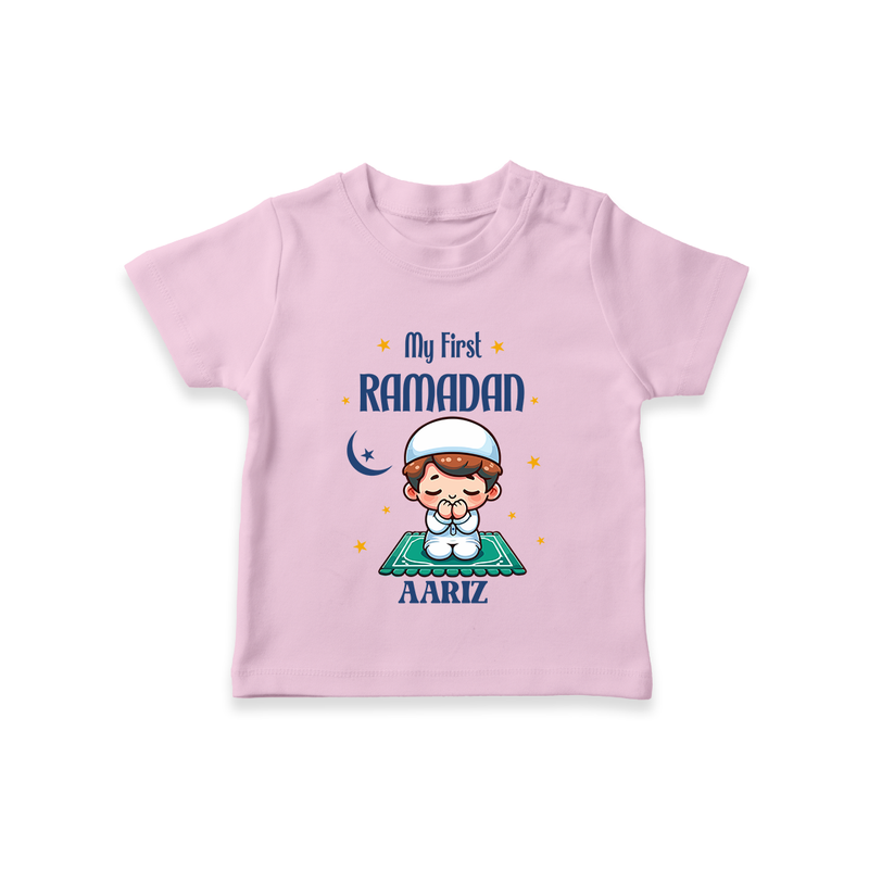 My First Ramadan - Cherishing Every Moment With Our Customized T-Shirt For Kids With Name - PINK - 0-5 Months Old (Chest 17")