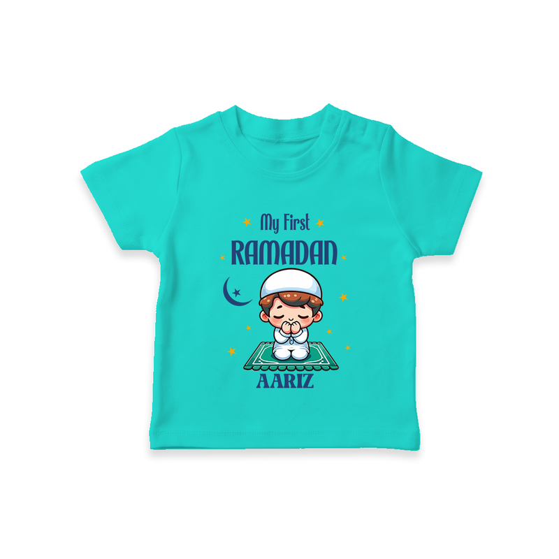 My First Ramadan - Cherishing Every Moment With Our Customized T-Shirt For Kids With Name - TEAL - 0-5 Months Old (Chest 17")