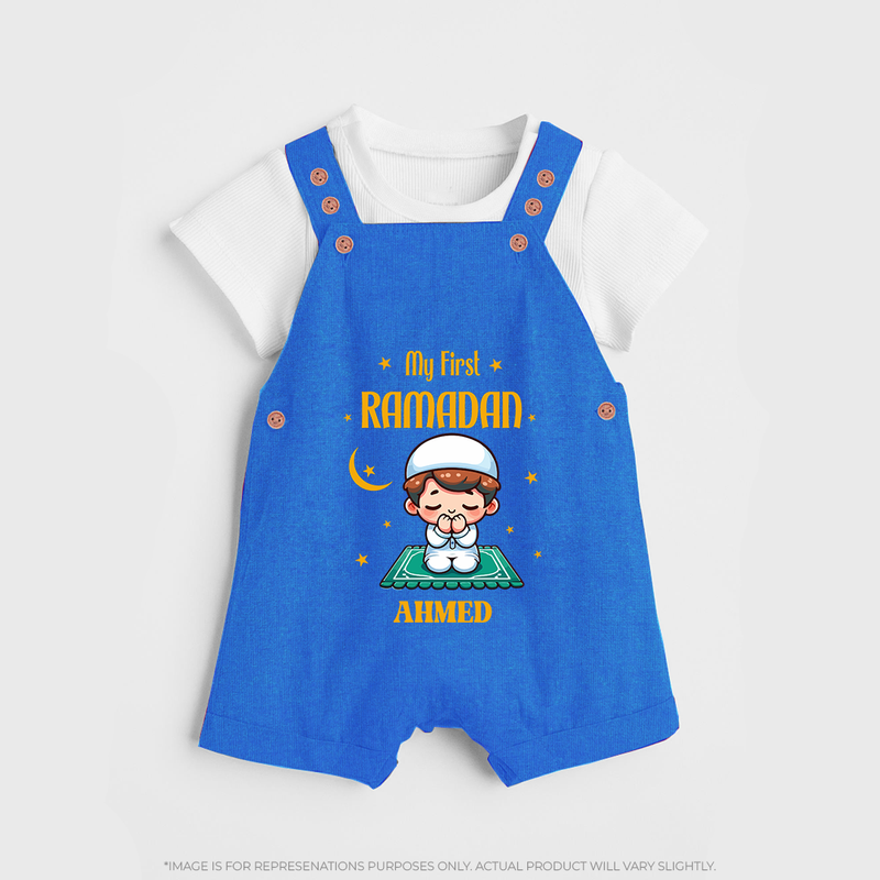 My First Ramadan - Cherishing Every Moment With Our Customized Dungaree Set For Kids With Name - COBALT BLUE - 0 - 5 Months Old (Chest 18")