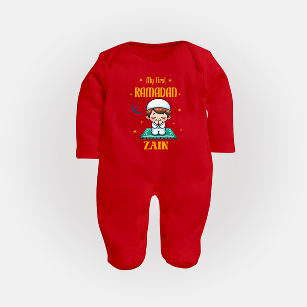 Ramadan Special Custom Name Kids Fullbody Suit boy version - RED - New Born (Chest 7.5")