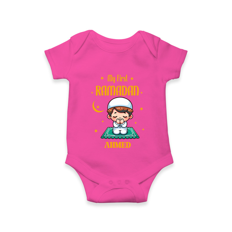 My First Ramadan - Cherishing Every Moment With Our Customized Romper For Babies With Name - HOT PINK - 0 - 3 Months Old (Chest 16")