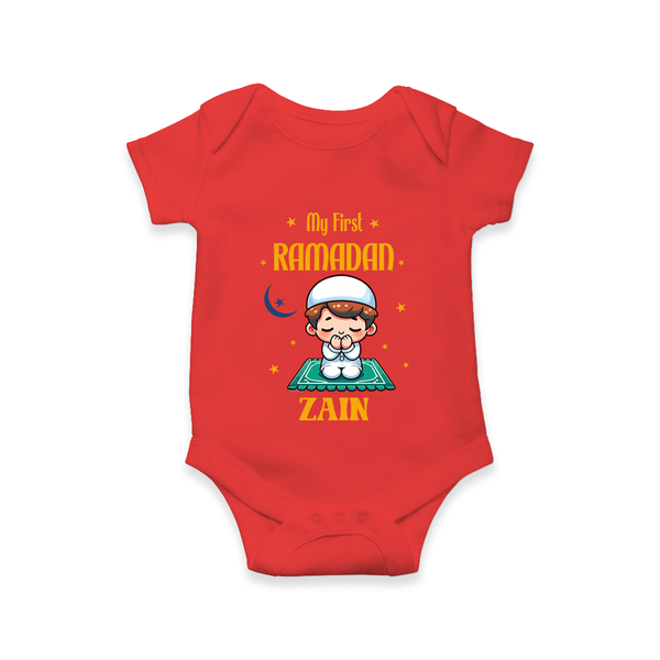 Ramadan Special Custom Name Kids Romper boy version - RED - New Born (Chest 14")
