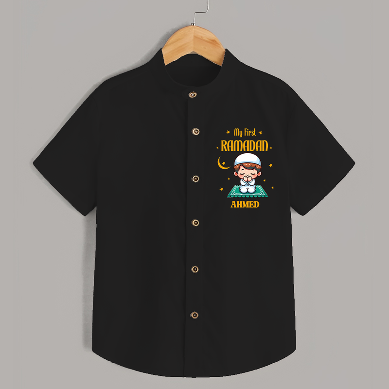 My First Ramadan - Cherishing Every Moment With Our Customized Shirt For Kids With Name - BLACK - 0 - 6 Months Old (Chest 23")