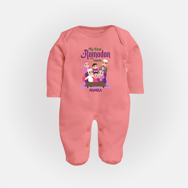 My First Ramadan - Filled with Gratitude With Our Customized Sleep Suit For Babies With Name - PEACH - New Born (Chest 7.5")