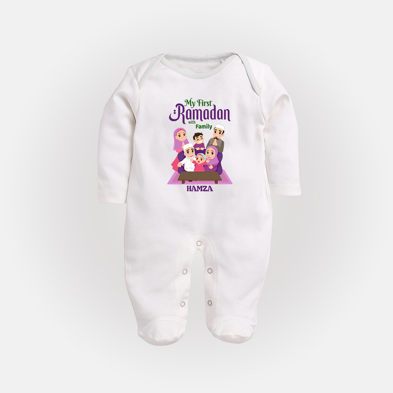 My First Ramadan - Filled with Gratitude With Our Customized Sleep Suit For Babies With Name - WHITE - New Born (Chest 7.5")