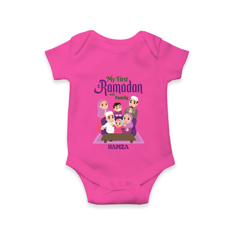 My First Ramadan - Filled with Gratitude With Our Customized Romper For Babies With Name - HOT PINK - 0 - 3 Months Old (Chest 16")