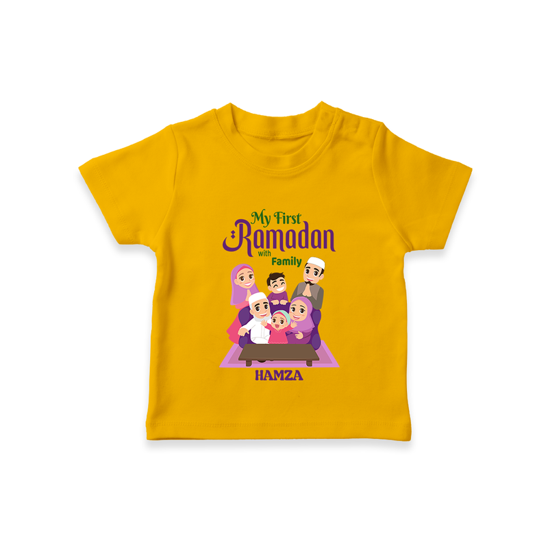 My First Ramadan - Filled with Gratitude With Our Customized T-Shirt For Kids With Name - CHROME YELLOW - 0-5 Months Old (Chest 17")