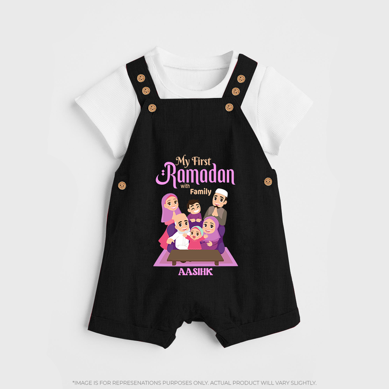 My First Ramadan - Filled with Gratitude With Our Customized Dungaree Set For Kids With Name - BLACK - 0 - 5 Months Old (Chest 18")