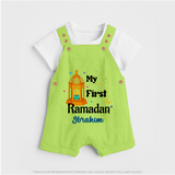 My First Ramadan - A Heart Full of Peace With Our Customized Dungaree Set For Kids With Name - GREEN - 0 - 5 Months Old (Chest 18")