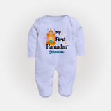 My First Ramadan - A Heart Full of Peace With Our Customized Sleep Suit For Babies With Name - BABY BLUE - New Born (Chest 7.5")