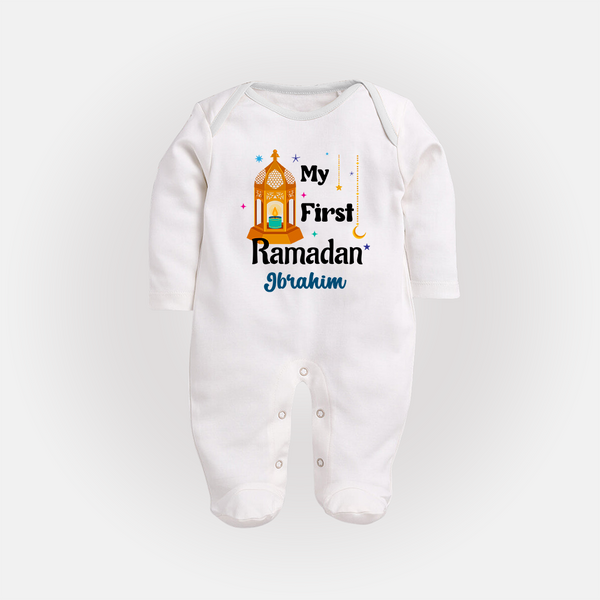 My First Ramadan - A Heart Full of Peace With Our Customized Sleep Suit For Babies With Name - WHITE - New Born (Chest 7.5")