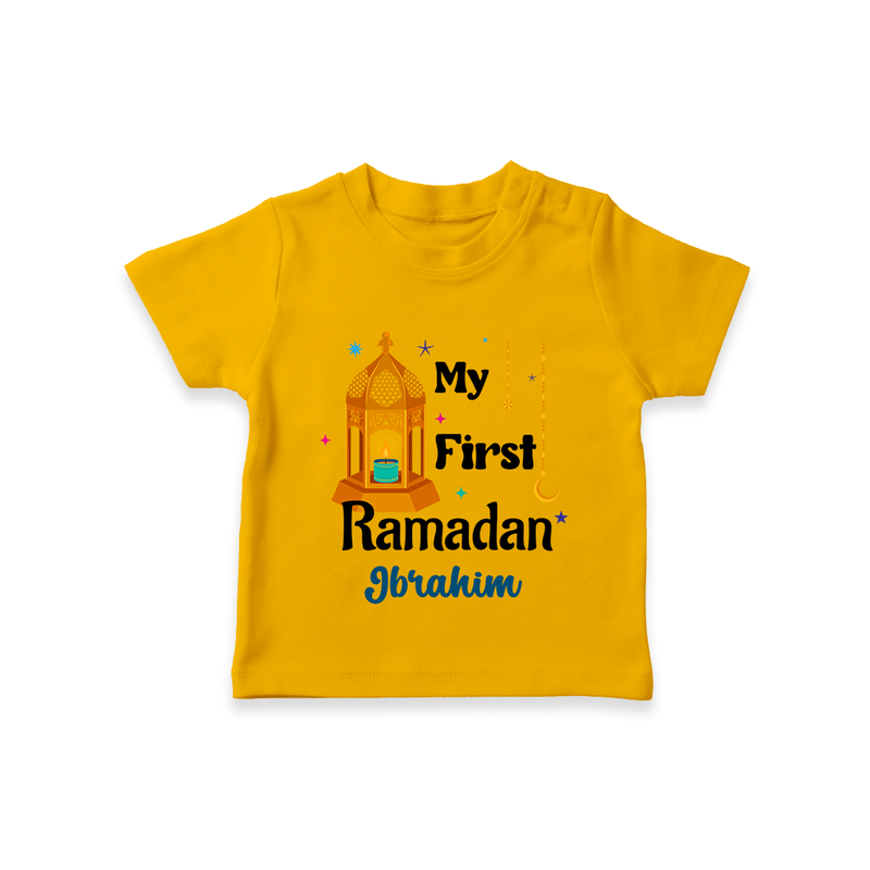 My First Ramadan - A Heart Full of Peace With Our Customized T-Shirt For Kids With Name - CHROME YELLOW - 0-5 Months Old (Chest 17")