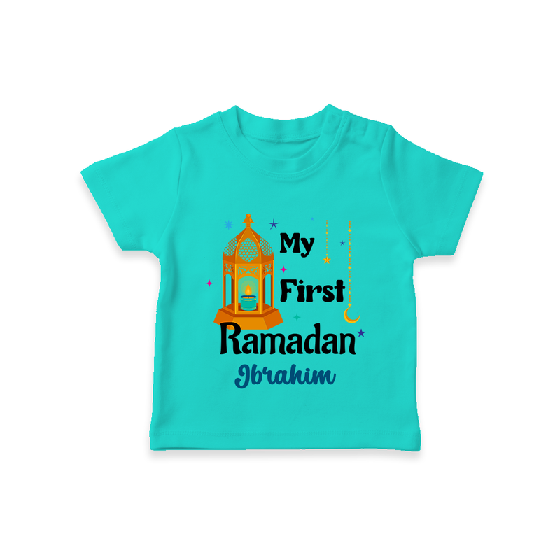 My First Ramadan - A Heart Full of Peace With Our Customized T-Shirt For Kids With Name - TEAL - 0-5 Months Old (Chest 17")