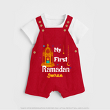 My First Ramadan - A Heart Full of Peace With Our Customized Dungaree Set For Kids With Name - RED - 0 - 5 Months Old (Chest 18")