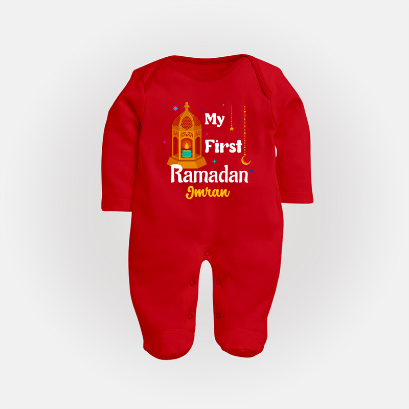 My First Ramadan - A Heart Full of Peace With Our Customized Sleep Suit For Babies With Name - RED - New Born (Chest 7.5")