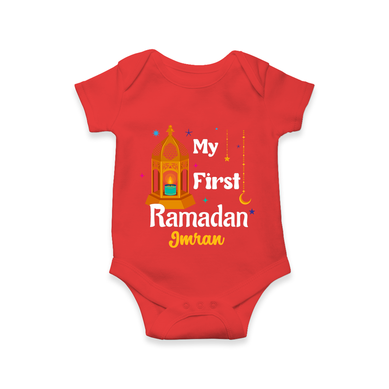 My First Ramadan - A Heart Full of Peace With Our Customized Romper For Babies With Name - RED - 0 - 3 Months Old (Chest 16")