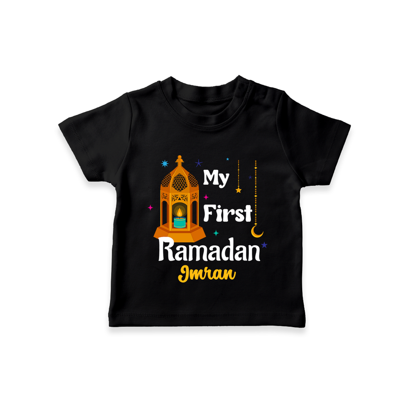 My First Ramadan - A Heart Full of Peace With Our Customized T-Shirt For Kids With Name - BLACK - 0-5 Months Old (Chest 17")