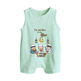 I'm Just Here For The Iftar - Ramadan Themed Customized Romper Suit For Babies With Name - MINT GREEN - 0 - 5 Months Old (Chest 18")