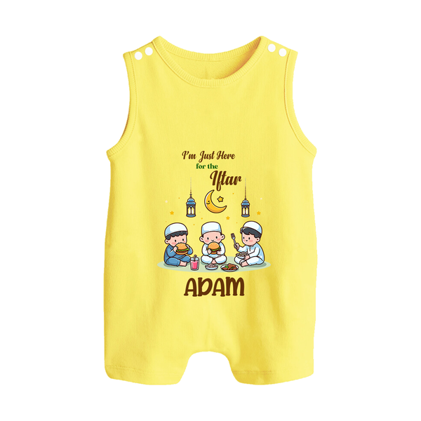 Personalised “I’m Here for Iftar” Kids Romper Suit with Name - PASTEL YELLOW - 0 - 5 Months Old (Chest 18")