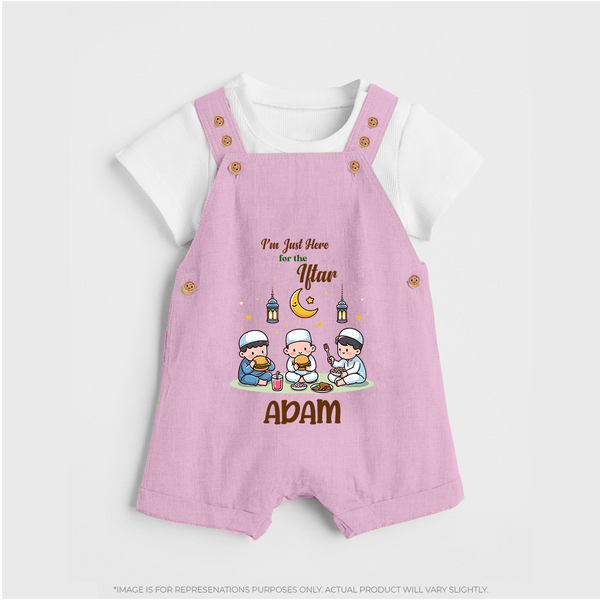 Personalised “I’m Here for Iftar” Kids Dungaree with Name - BABY PINK - 0 - 5 Months Old (Chest 18")
