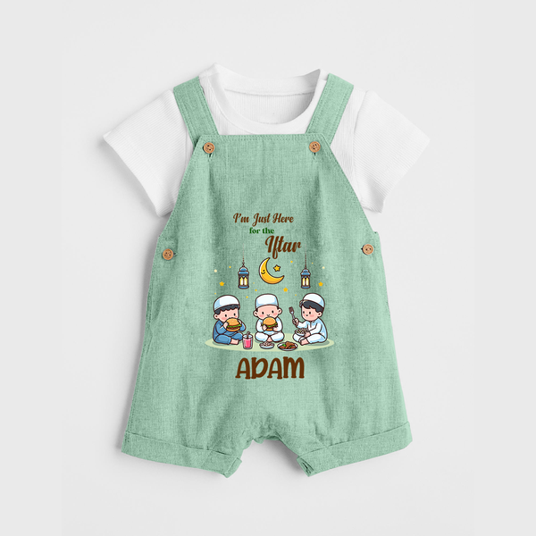 Personalised “I’m Here for Iftar” Kids Dungaree with Name - MINT GREEN - 0 - 5 Months Old (Chest 18")