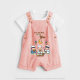 I'm Just Here For The Iftar - Ramadan Themed Customized Dungaree Set For Kids With Name - PEACH - 0 - 5 Months Old (Chest 18")