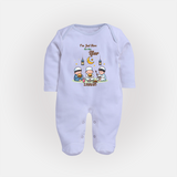 I'm Just Here For The Iftar - Ramadan Themed Customized Sleep Suit For Babies With Name - BABY BLUE - New Born (Chest 7.5")