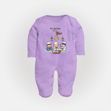 I'm Just Here For The Iftar - Ramadan Themed Customized Sleep Suit For Babies With Name - LILAC - New Born (Chest 7.5")