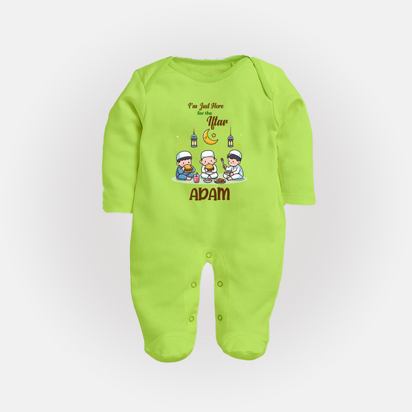 Personalised “I’m Here for Iftar” Kids Fullbody Suit with Name - LIME GREEN - New Born (Chest 7.5")