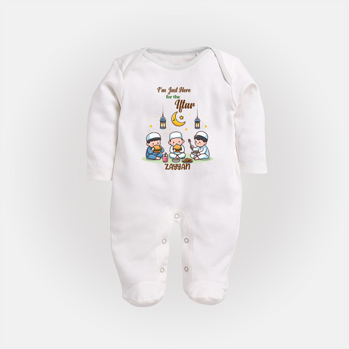 I'm Just Here For The Iftar - Ramadan Themed Customized Sleep Suit For Babies With Name