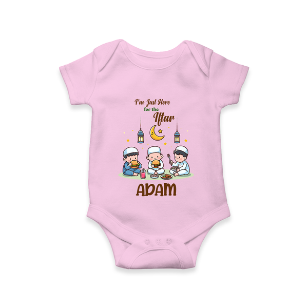 Personalised “I’m Here for Iftar” Kids Romper with Name - BABY PINK - New Born (Chest 14")
