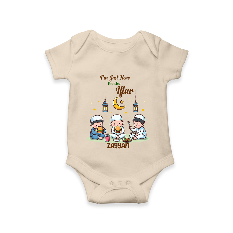 I'm Just Here For The Iftar - Ramadan Themed Customized Romper For Babies With Name - IVORY - 0 - 3 Months Old (Chest 16")